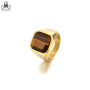 Bague en acier inoxydable avec pierre naturelle œil de tigre et <span class=keywords><strong>lapis</strong></span>-<span class=keywords><strong>lazuli</strong></span>, bijoux pour femme et homme, plaqué or 18 carats PVD, bague signet - Product Image 6