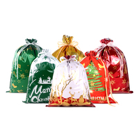Weihnachtliche Geschenktüten mit Kordelzug, Sortierte Größen, Plastik-Süßigkeitenbeutel für Partys, Geschenktaschen für kleine und mittlere Feiertagsgeschenke