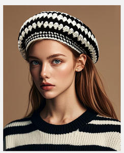 Moda Retro Simple Plaid diseño negro blanco ahuecado ganchillo boinas sombrero señoras cosido a mano pintor sombrero <span class=keywords><strong>boina</strong></span> - Product Image 2