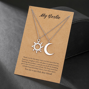 Ensemble de colliers soleil et lune en acier inoxydable, chaîne de clavicule, cadeau pour la meilleure amie, bijoux d'amitié pour couple - Product Image 1