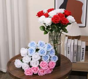 Rosas Artificiales de Seda al por Mayor, Flores de Rosa Rojas de Tacto Real para Decoración de Bodas - Product Image 1