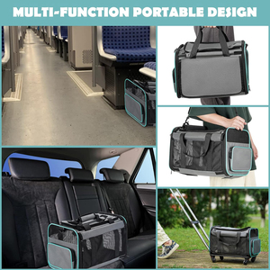 Custom Logo Luxury 4-Wheel Eco-Friendly Dog Carrier Strollers <b>Foldable</b> Polyester Pet <b>Trolley</b> Detachable Wheels Zipper Closure - Product Image 6