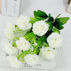Ramo de flores de clavel artificial personalizado a granel barato 10 cabezas de tela de seda falso clavel rojo - Product Image 6