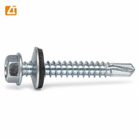 Vis autoperceuses à tête hexagonale zinguées 4,2 mm avec rondelle hexagonale Tek et rondelle EPDM pour toiture métallique et bois