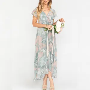 Benutzer definierte Großhandel Frühling Sommer Damen Kleid Blumen druck Hot Sale Style A Linie lässig elegant Maxi Long Dress