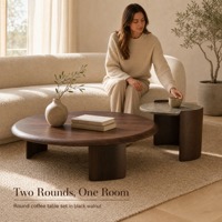 Ensemble de tables d'appoint rondes et table basse ovale en marbre, avec pieds sculptés en noyer noir pour salon