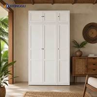Armoire en acier avec portes à panneaux et placard supérieur pour le rangement des vêtements, idéale pour la chambre familiale, l'appartement et l'organisation de la maison