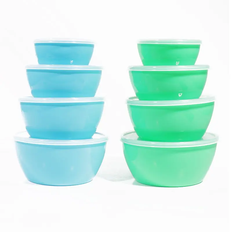 Conjunto de tigelas de plástico para servir lanches e festas, tigela de salada com tampa, recipiente para armazenar alimentos, 4 peças