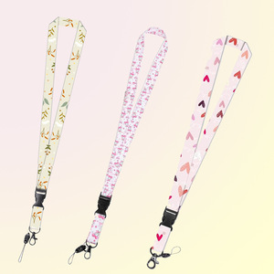 Cross-border detachable <b>lanyard</b> with heart and cherry design, <b>polyester</b> nurse name tag/ID card/phone neck strap wholesale. - Product Image 1