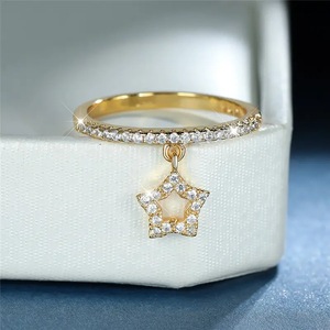 Anello con Ciondolo a Forma di Stella e Cuore in Zircone per Donne, Gioiello da Dito Dolce e Alla Moda - Product Image 5