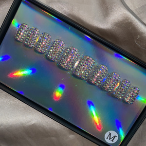 Venta al por mayor de lujo personalizado <span class=keywords><strong>piedras</strong></span> ostentosas prensa en las <span class=keywords><strong>uñas</strong></span> de Punta francesa media y corta <span class=keywords><strong>uñas</strong></span> manicura acrílico palo en las <span class=keywords><strong>uñas</strong></span> - Product Image 6