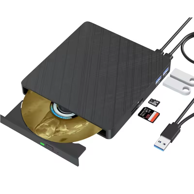 Multifunctional External DVD Drive USB 3.0 Type-C Lightscribe DVD Burner Portable CD DVD+/-RW Optical Drive with SD/TF Interface