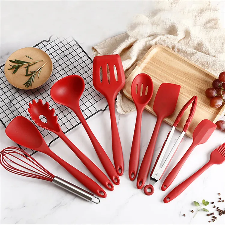 ชุดเครื่องครัว,10ชิ้น Spatulas และทัพพีซิลิโคนเครื่องมือห้องครัว