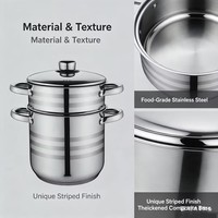 Ensemble de casseroles en acier inoxydable à 2 niveaux, cuiseur vapeur, couvercle de casserole, compatible induction et gaz, passe au lave-vaisselle, écologique, capacité de 4 à 14 L
