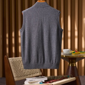 Chaleco de punto sin mangas para hombre, mezcla de cachemira y <span class=keywords><strong>lana</strong></span>, cuello simulado, cremallera completa, suéter casual de invierno, venta al por mayor ODM - Product Image 2