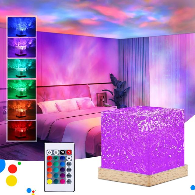 16 RGB Color Changing Aurora Glow Lamp Cube Ocean Wave Night Light Projector LED Desk Table Lamp with Remote