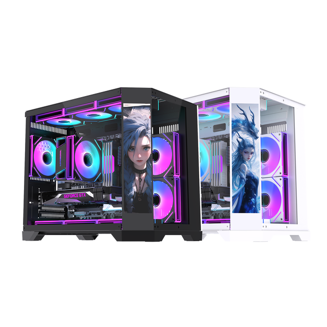 Lovingcool Mid Tower M-ATX Gaming Computer Cases & Towers Wholesales Tempered Glass Gaming PC Cabinet with LCD Display Screen