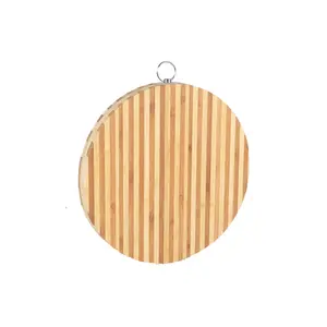 2023 Hot sale Zebra Stripes Round chopping bamboo Board with metal ring handle