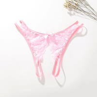 Culotte string taille basse noire en dentelle florale avec nœud avant pour femme, grande taille, lingerie sexy Tiger