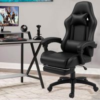 Chaise de jeu ergonomique tout noir réglable, chaise de bureau inclinable pour ordinateur, pivotante et basculante, capacité 150 kg, pour adulte