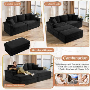 Sofá Reclinable de 2 Plazas en Corduroy Negro con Dos Reposapiés, Cojines, Portavasos y Cargador USB para Uso en el Hogar - Product Image 4