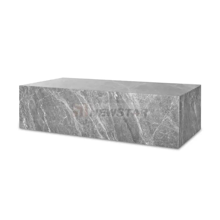 Mesa de Piedra de mármol gris personalizada para sala de estar, mesa de centro cuadrada rectangular de baja altura, zócalo de mármol