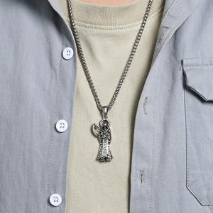 Collares <span class=keywords><strong>de</strong></span> Joyería <span class=keywords><strong>de</strong></span> Moda para Hombre al por Mayor: Colgante <span class=keywords><strong>de</strong></span> Acero Inoxidable con Diseño <span class=keywords><strong>de</strong></span> Calavera y Guadaña <span class=keywords><strong>de</strong></span> <span class=keywords><strong>la</strong></span> <span class=keywords><strong>Muerte</strong></span>, Estilo Hip Hop Vintage Punk Gótico, con Incrustaciones <span class=keywords><strong>de</strong></span> Circonitas Cúbicas - Product Image 5