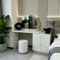 Coiffeuse de chambre à coucher avec miroir à bande LED, tiroir et armoire