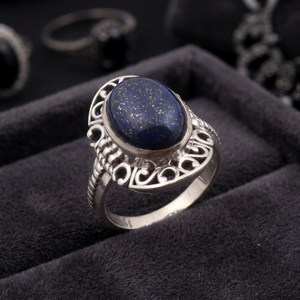 Bague vintage en argent sterling 925 avec pierre précieuse lapis-lazuli, sertie en clos, bijou unisexe pour usage quotidien - Product Image 3