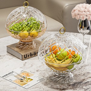 High-footed Diamond Pattern Fruit Dish With Lid And Drainer For Living Room Coffee Table Luxury Retro Style Plastic <b>Material</b> - Product Image 1