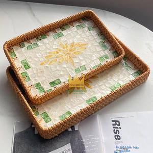 Bandeja Decorativa Portátil de Mimbre y Conchas Marinas Hecha a Mano, Ecológica, de Forma Rectangular, con Diseños Bohemios, en Oferta - Product Image 3