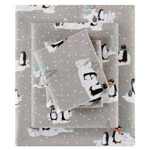 True North Sleep Philosophy – Parure de lit 3 pièces en flanelle douillette 100 % coton, ultra douce et chaude pour l'hiver, motif pingouins gris, taille Twin, mignonne - Product Image 2