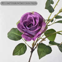Fleur artificielle en EVA à 3 têtes, toucher réel, rose pêche, avec bourgeon, pour la décoration intérieure (vente en gros)