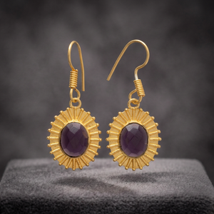 Boucles d'oreilles à tige plaquées or rose avec pierres violettes et turquoise - Product Image 3