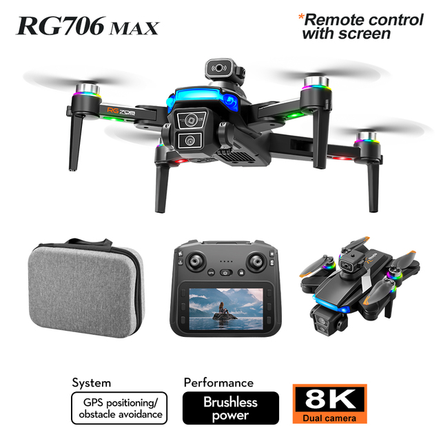 RG706MAX RC Drone 4.5 Inch Screen Control Brushless Obstacle Avoidance High Definition Aerial Photography Remote Control