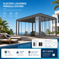 Pavillon bioclimatique en aluminium avec éclairage LED, toit à lames orientables, revêtement poudré écologique, rideaux latéraux, pour balcon