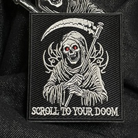 Patch moral brodé Grim Reaper - "Scroll Until Death" - Badge tactique auto-agrippant