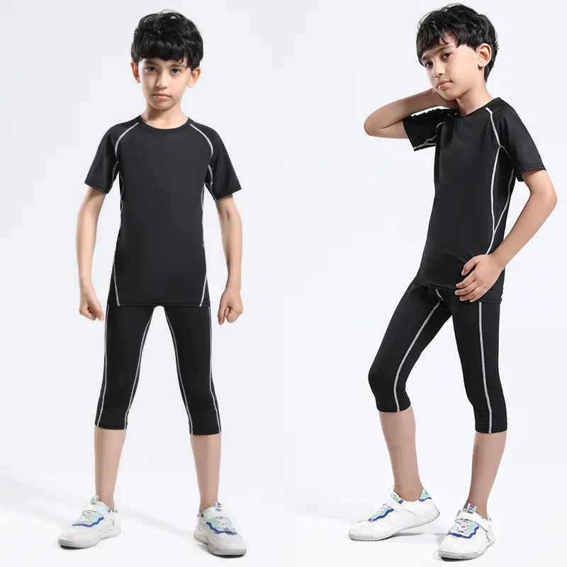 Boys Sport Tight Youth boy's soccer Compression Shirts and Pants Athletic Pants