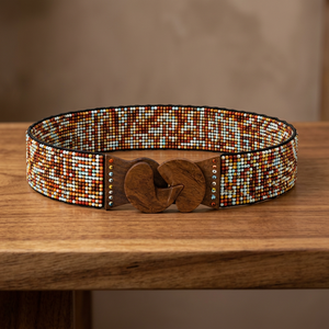Cinturón de Cintura con Cuentas Multicolores y Hebilla de Madera, Accesorio de Moda Boho Hip Hop para Mujeres, Chicas y Uso Casual - Product Image 2