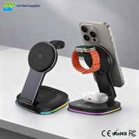 Station de charge sans fil magnétique pliable 3-en-1 15W QC3.0 à charge rapide Type-C pour montre connectée, téléphone et écouteurs – Idéale pour la table de chevet