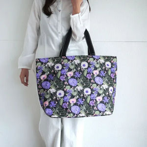 Sac fourre-tout en fibre de polyester douce, grande capacité, réutilisable, sac à main pour femme, imprimé fleurs, sac à main respectueux de l'environnement - Product Image 2