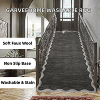 Karpet GarveeHome Scalloped Washable Faux Wool Low Pile Runner Rug 2x6 Anti Selip Tahan Noda Lembut Desain Modern Farmhouse
