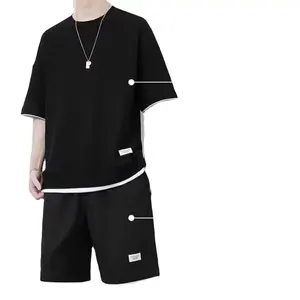 Waffle shorts set men's summer thin short sleeved T-shirt paired with sporty capris, a cool and trendy outfit