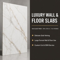 Dalle de pierre frittée Norvège Or Soie Blanc Glaçure Temporelle 1800x1200x9mm avec veinage doré fini pour comptoir, mur, sol, hôtel, villa