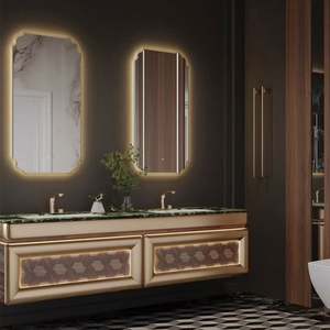 European Style <b>Wooden</b> Wind Split Type Wall Mounted Double Bathroom Cabinet with Double Smart Mirror - Product Image 4