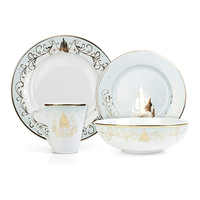 Service de table 4 pièces en porcelaine blanche de haute qualité, motif à pois, avec détails dorés, en grès émaillé coloré, non toxique et compatible lave-vaisselle