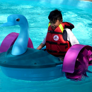 Bateaux à manivelle QIQU pour enfants et familles, équipement de jeux aquatiques pour parcs aquatiques, en PEHD, avec têtes de cygne de dessin animé et lumières LED RGB - Product Image 1