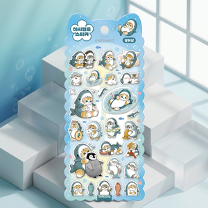 สติกเกอร์ PVC ลายมาร์ชเมลโลว์ ฉลาม แมว การ์ตูนเกาหลีน่ารัก ตัวการ์ตูนแบบถอดได้ ตกแต่งไดอารี่ พิมพ์ลาย UV แผ่นสติกเกอร์น่ารัก ขายส่ง - Product Image 1