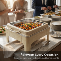 Chauffe-Plat Électrique Effet Bois en Acier Inoxydable Résistant à la Chaleur pour Buffets, Traiteur, Mariages, Fêtes et Événements