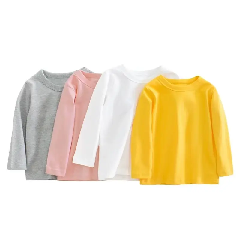 Benutzer definiertes Logo Hot Sale 100% Baumwolle O-Ausschnitt Bequeme atmungsaktive Kinder Langarm Mädchen T-Shirts Girt Kleidung